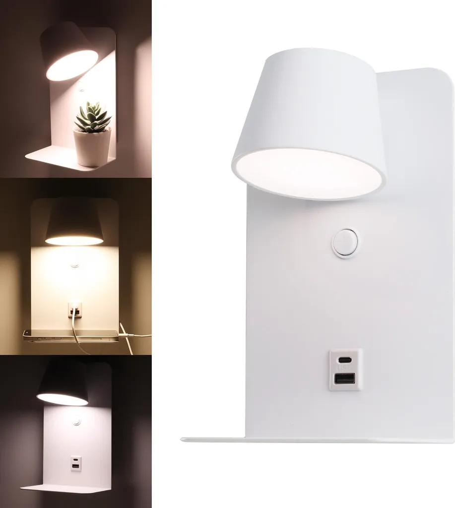 Applique LED 6W à intensité variable 3000-6000K avec port USB Type-C