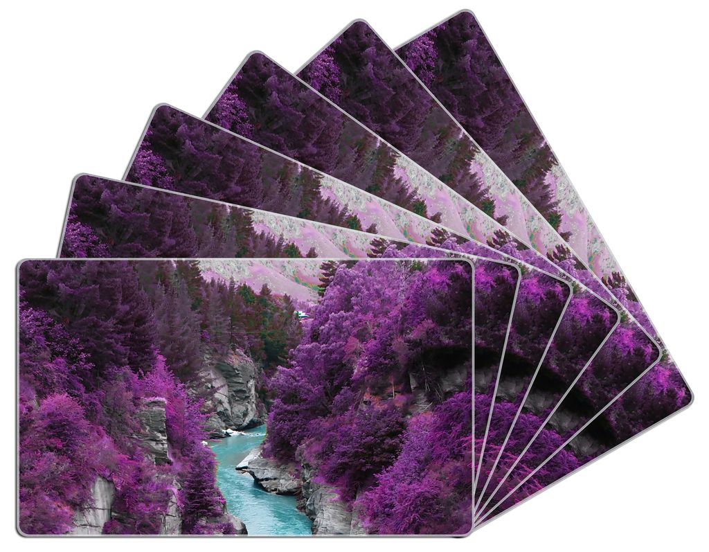 Wallario Frühstücksbrettchen 6er Set aus Glas, je 14 x 23 cm, mit rutschfesten Füßen, Motiv Fluss in lilafarbener Schlucht
