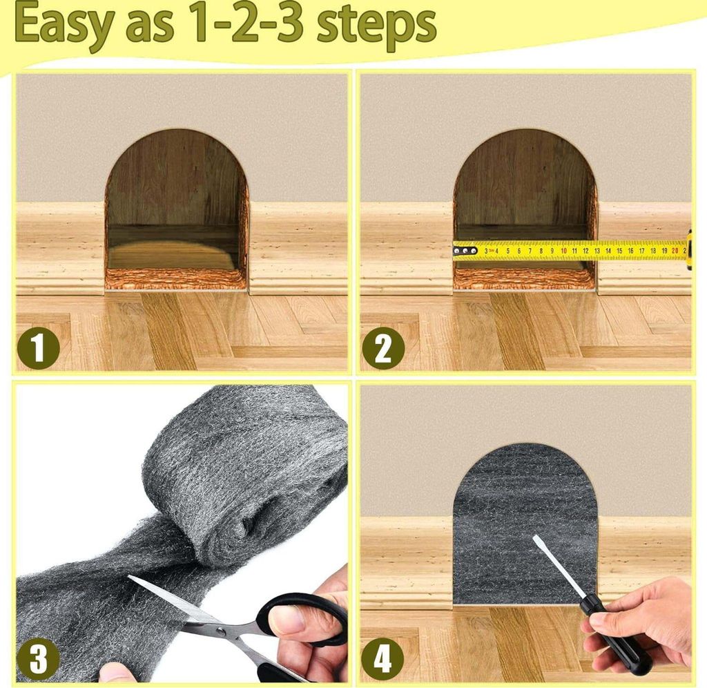 1 Rolle Stahlwolle zur Mäusebekämpfung, 7,6 cm * 3,9 m, Stahlwolle, Spaltfilter für Haus und Garage - hält Mäuse von Löchern, Verkleidungen, ...