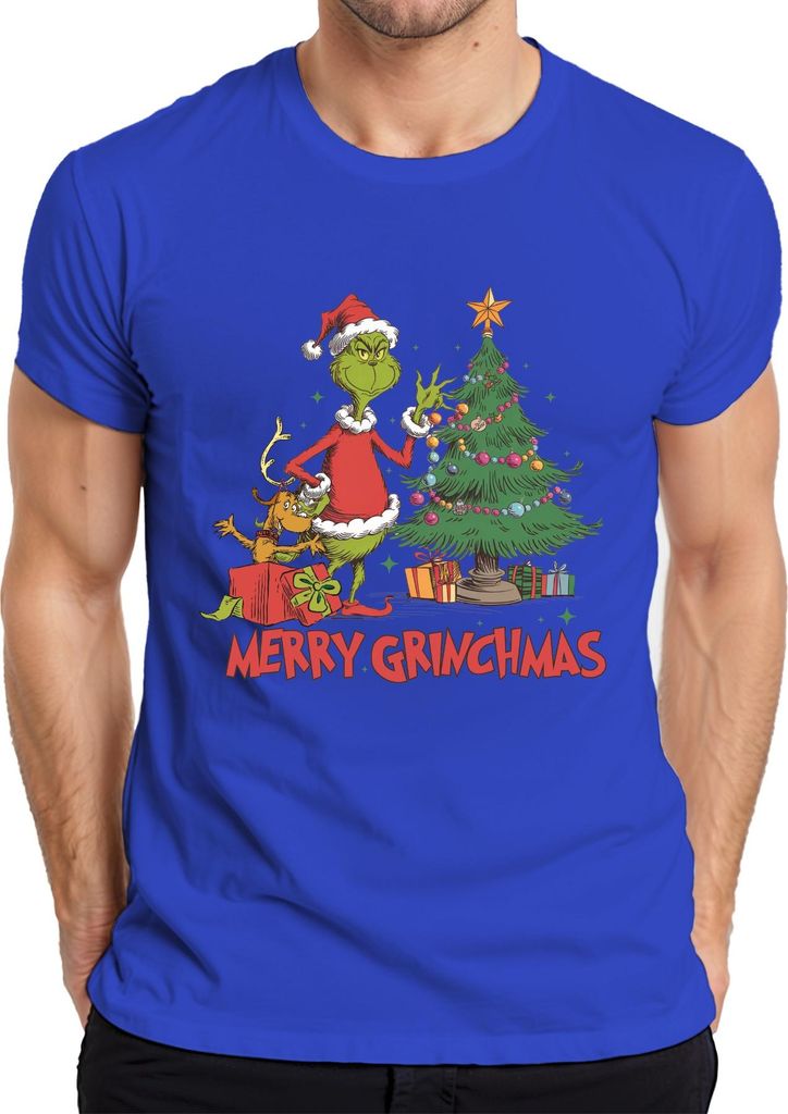 Merry Grinchmas Grinch Weihnachtsbaum Geschenke Weihnachten Herren T-Shirt, Blau, M