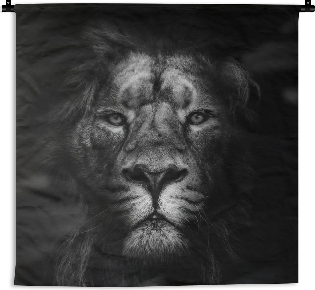 MuchoWow Wandteppich Wandbehang Tiere - Löwe - Raubtier - Schwarz - Weiß 150x150 cm Tapisserie Dekoration Wandtuch - Wohnaccessoires - Modernes