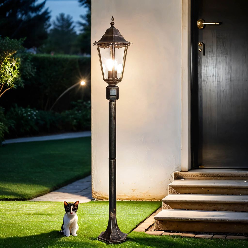 Rustikale Außenleuchte mit Bewegungsmelder 120 cm Schwarz Kupfer E27 Wegeleuchte Außenlampe Garten