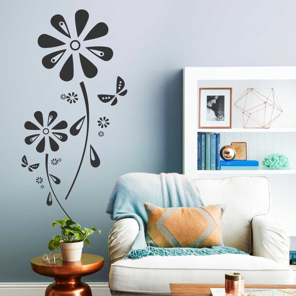Wandtattoo - Wandaufkleber - Wandtattoo "Margariten-Traum" - 60cm x 29cm schwarz - Dekoration Küche Wohnzimmer Wand