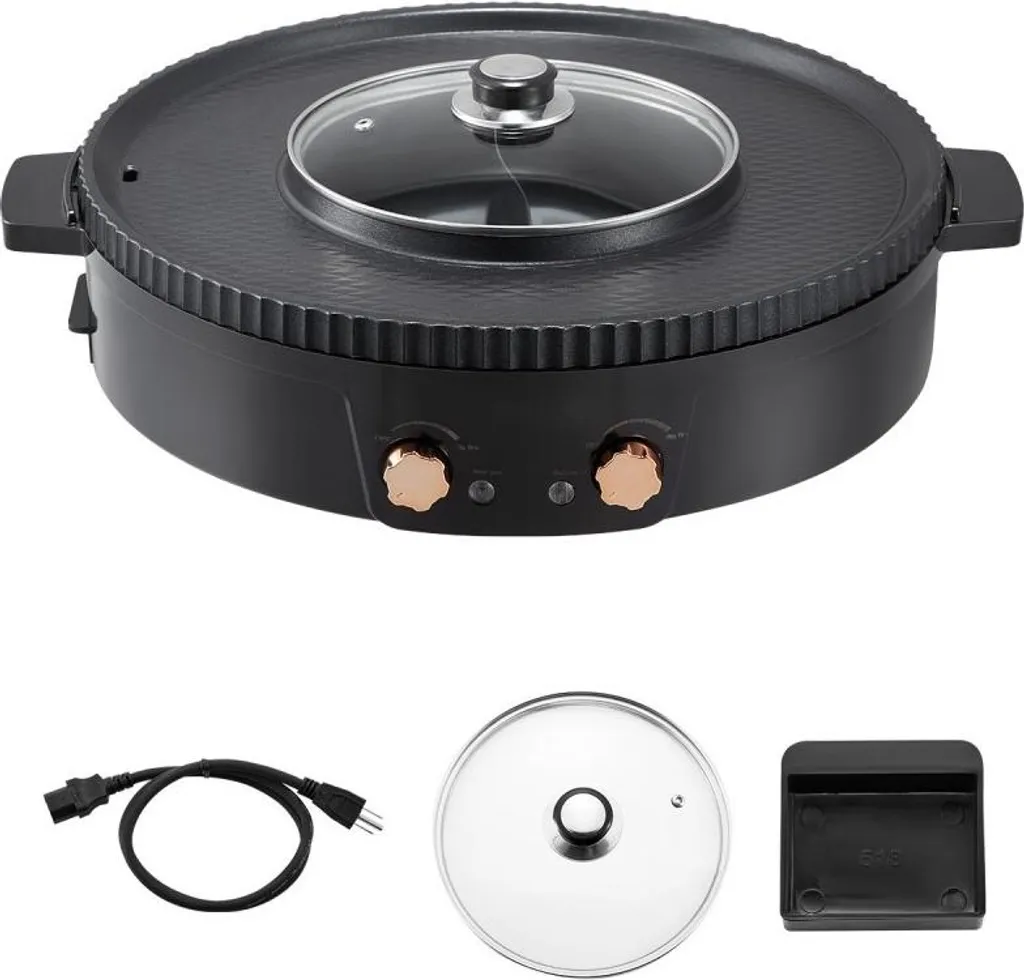 Appareil à Raclette et Fondue Chinoise, Gril électrique 1800W Noir
