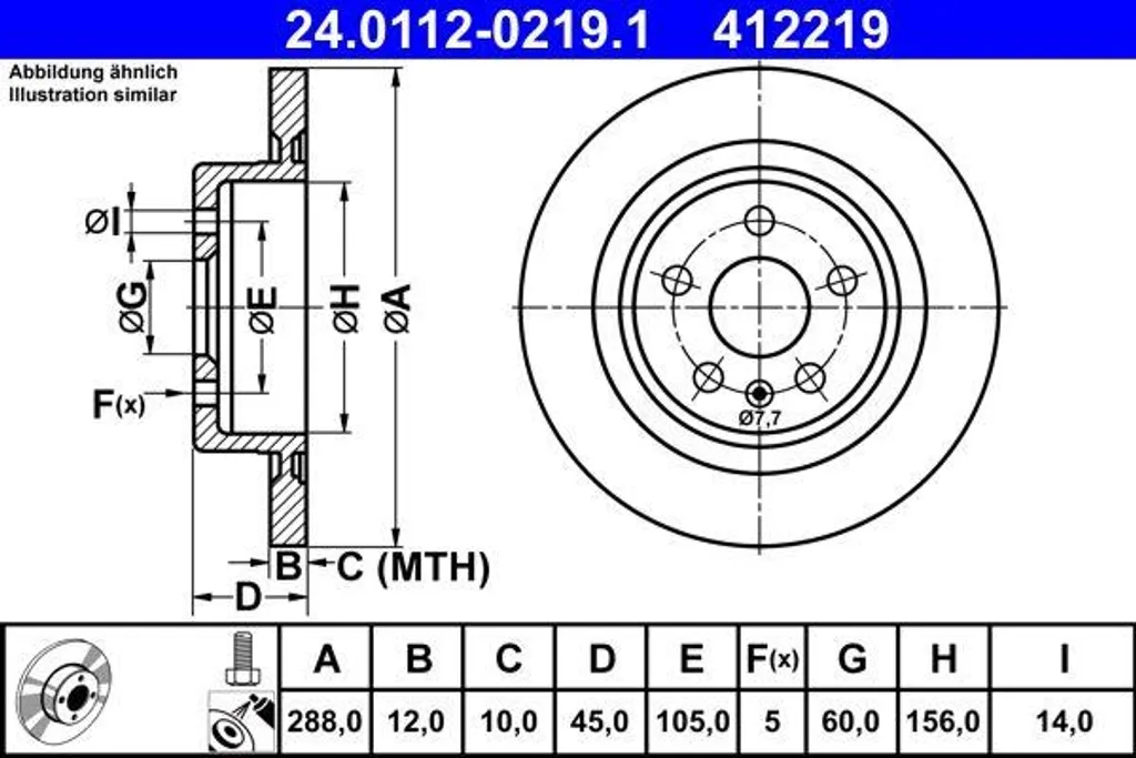 Disque de frein ventilé pour Opel Astra K compatible OE 13509120 ATE