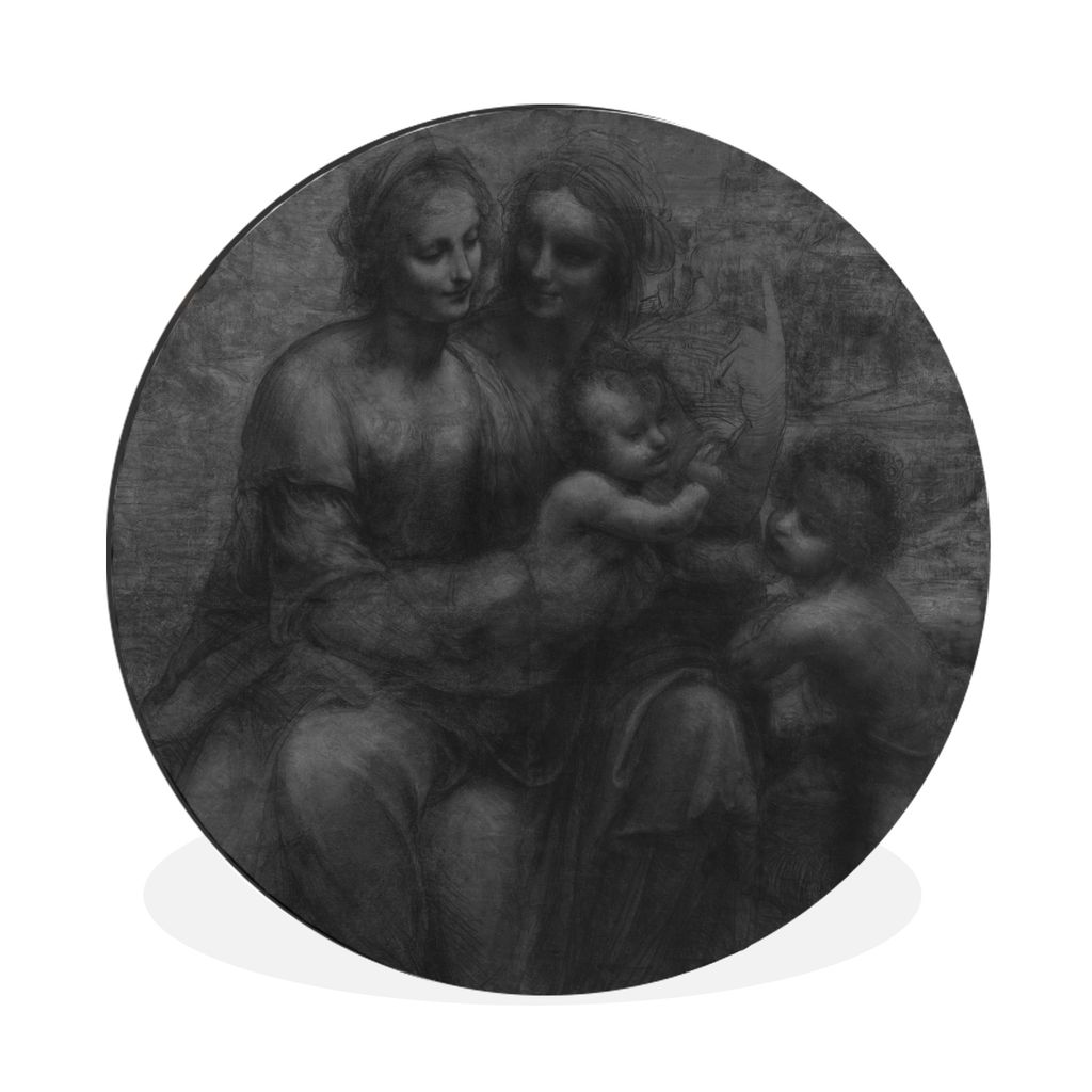 MuchoWow Aluminium Wandkreis Maria mit Kind und die Heilige Anna - Leonardo da Vinci Ø 30 cm Wanddeko Modern Wohnzimmer - Wand Bild - Wohnzimmer...