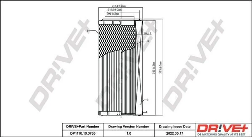 Filtre à air Dr!ve+ DP1110.10.0765 compatible OE 2997050 pour Alfa 147