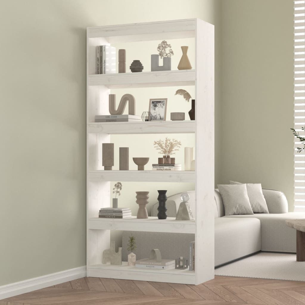 The Living Store Bücherregal/Raumteiler Weiß 80x30x167,4 cm Massivholz Kiefer