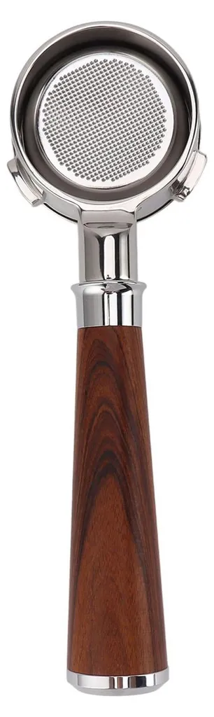 Porte-filtre à café sans fond 58mm en bois massif et acier inoxydable