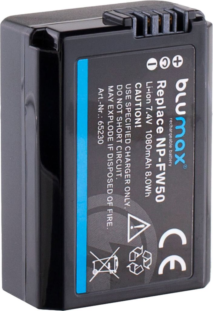 Blumax Akku | für Sony NP-FW50 Digitalkamera | Kapazität 1080mAh |Spannung 7,4Volt | Video- und Kamerazubehör