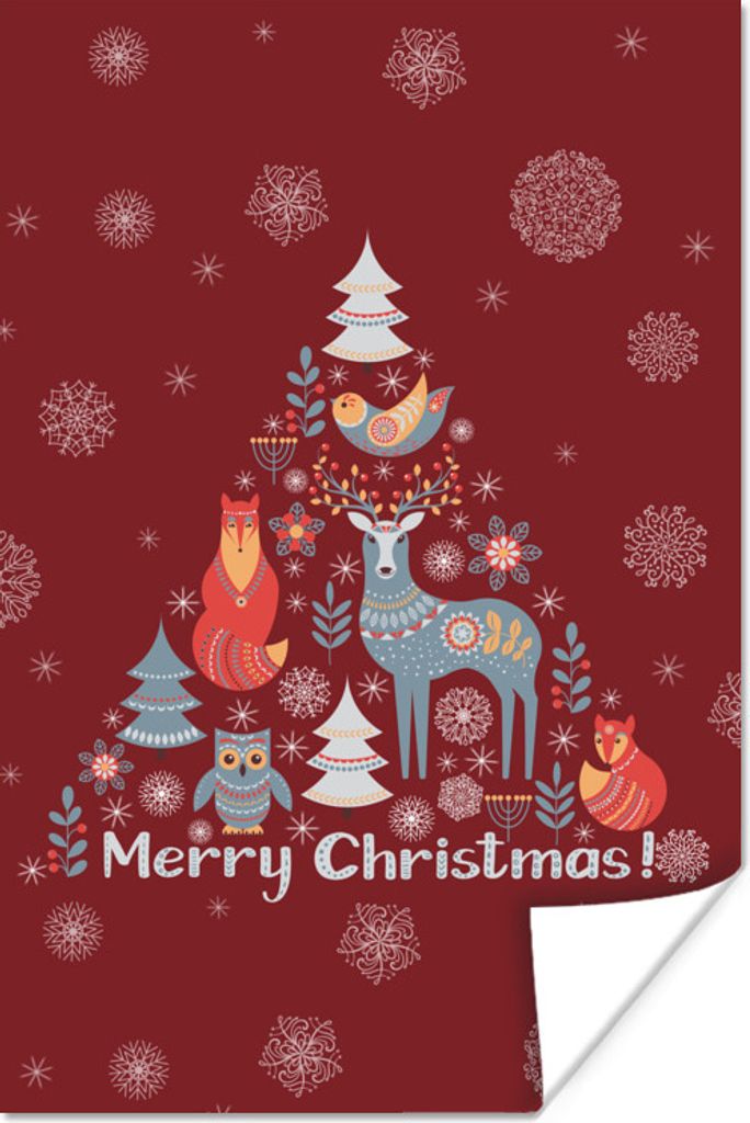 MuchoWow Poster Bäume - Tiere - Weihnachten 60x90 cm - Wanddekoration