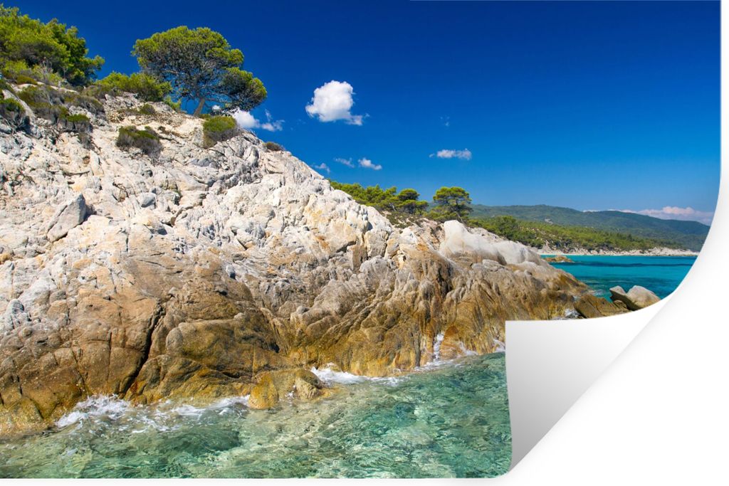 MuchoWow Wandtattoo Wandsticker Wandaufkleber Meer - Klippe - Sommer - Tropisch 90x60 cm Selbstklebend und Repositionierbar - Aufkleber