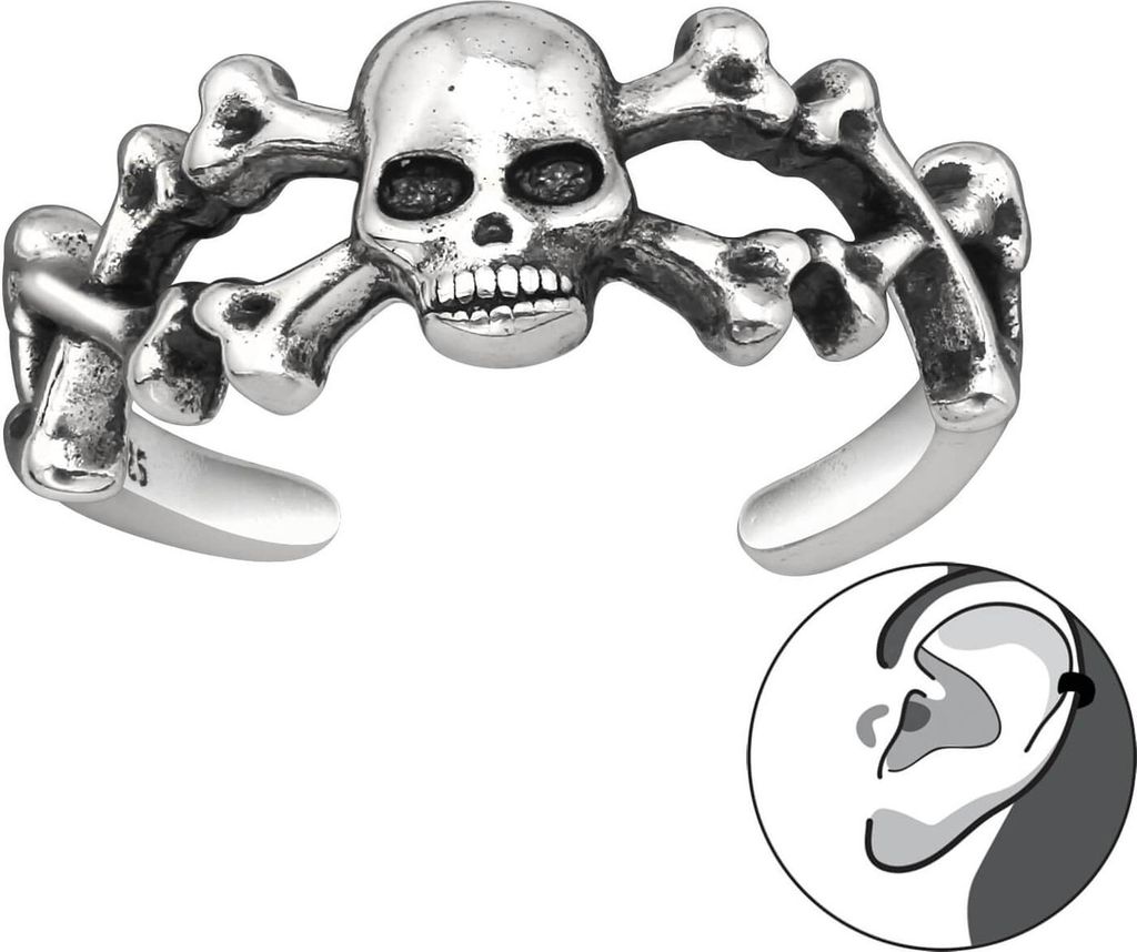 925 Sterling Silber Ohrmanschette Totenkopf Ear Cuff Produktbild 