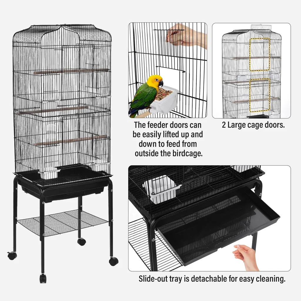 Cage à oiseaux en fer 47x37x137 cm avec support à roulettes mobile