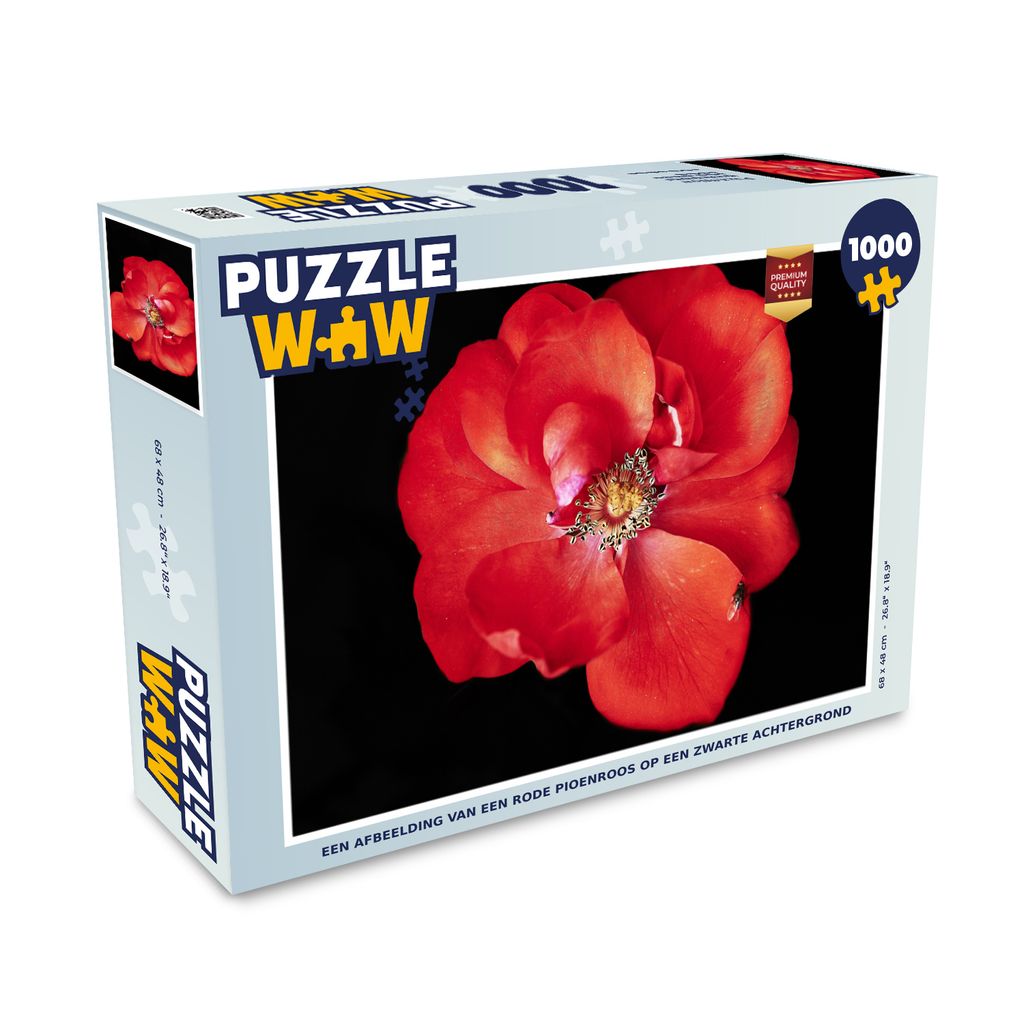 MuchoWow Puzzle 1000 Teile Ein Bild einer roten Pfingstrose auf schwarzem Hintergrund - Erwachsene - Rätsel