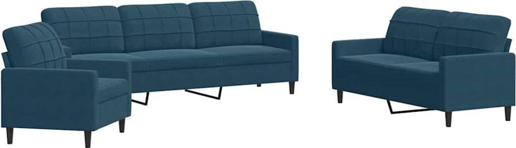 vidaXL 3-tlg. Sofagarnitur mit Kissen Blau Samt