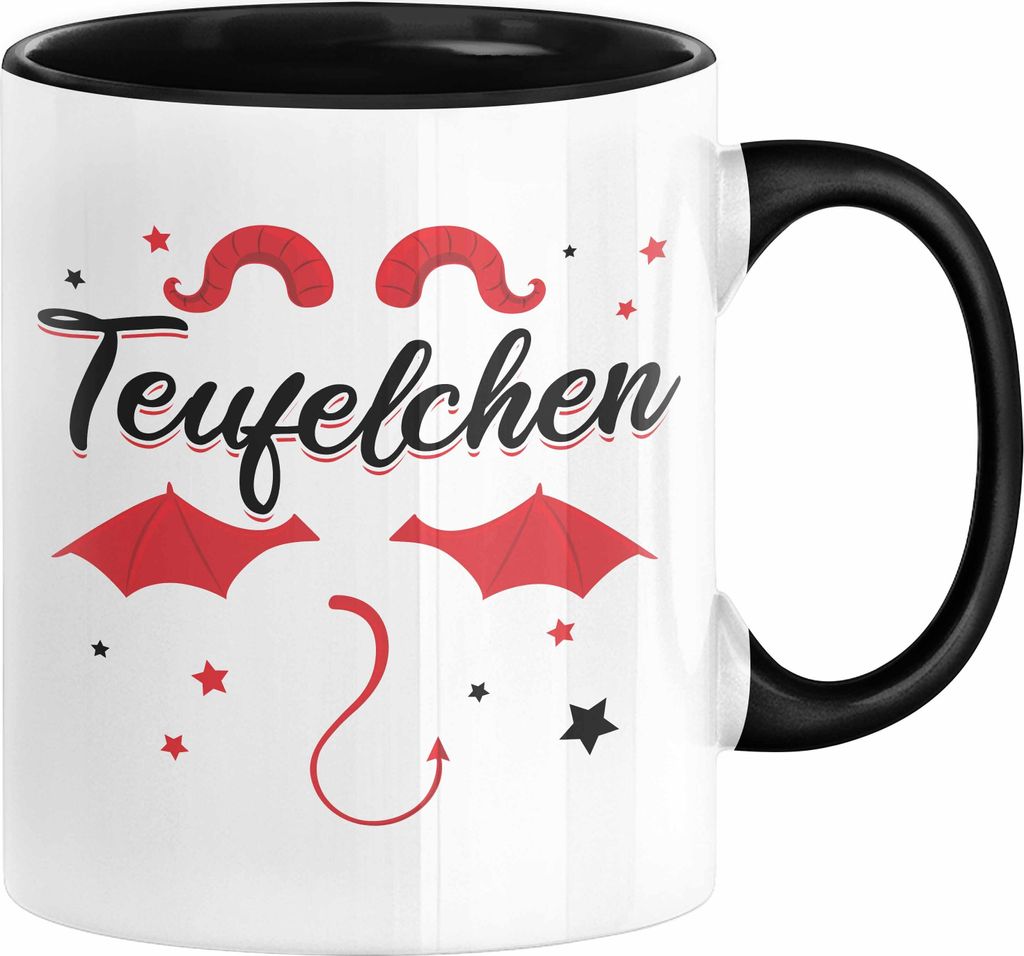 Teufelchen Tasse Geschenk für Frauen Teufel Kaffee-Becher (Schwarz)