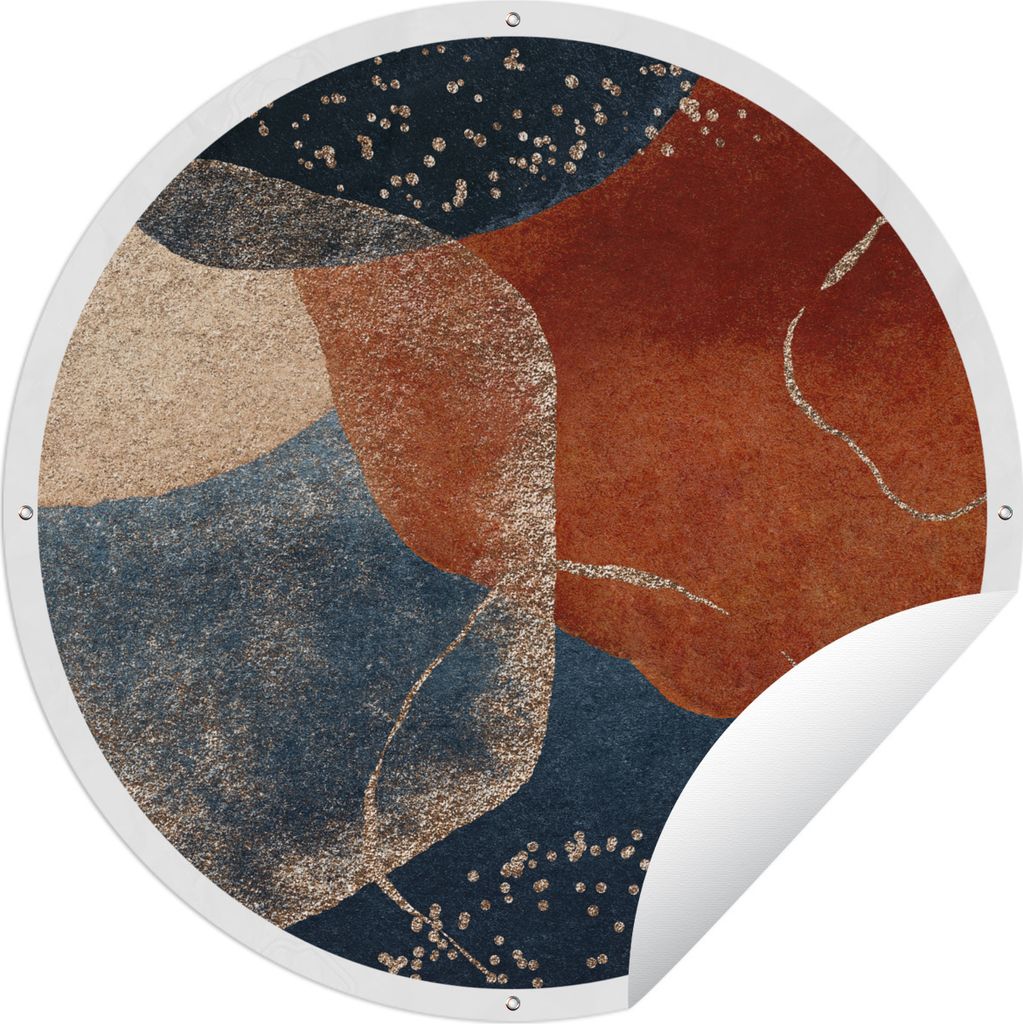 MuchoWow Gartenposter Outdoor-Poster Rund Aquarell - Blau - Gold Ø 150 cm Gartendeko Rundes Poster draußen