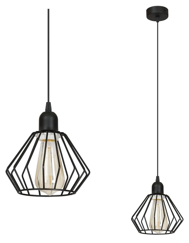 Luminaire suspendu style industriel en métal noir pour ampoule LED E27
