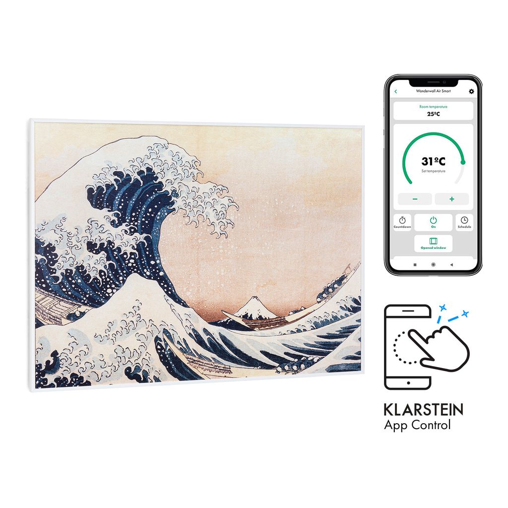 Klarstein Infrarotheizung mit Thermostat, 500W Elektroheizung, Smart Home Bild-Infrarotheizung zur Wandmontage, IR mit IoT/WiFi App-Control, Feucht...