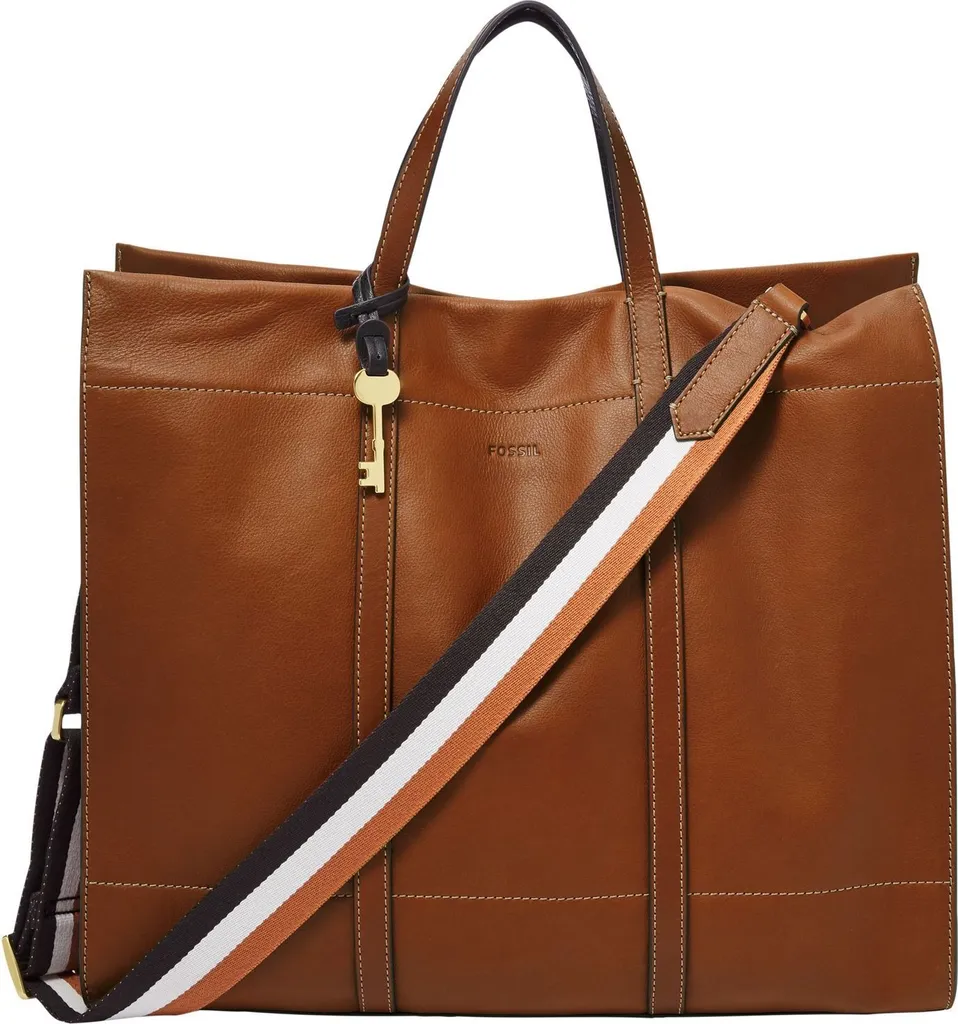 Sac Shopper Fossil Carmen en Cuir Brandy avec Fermeture Éclair Sûre