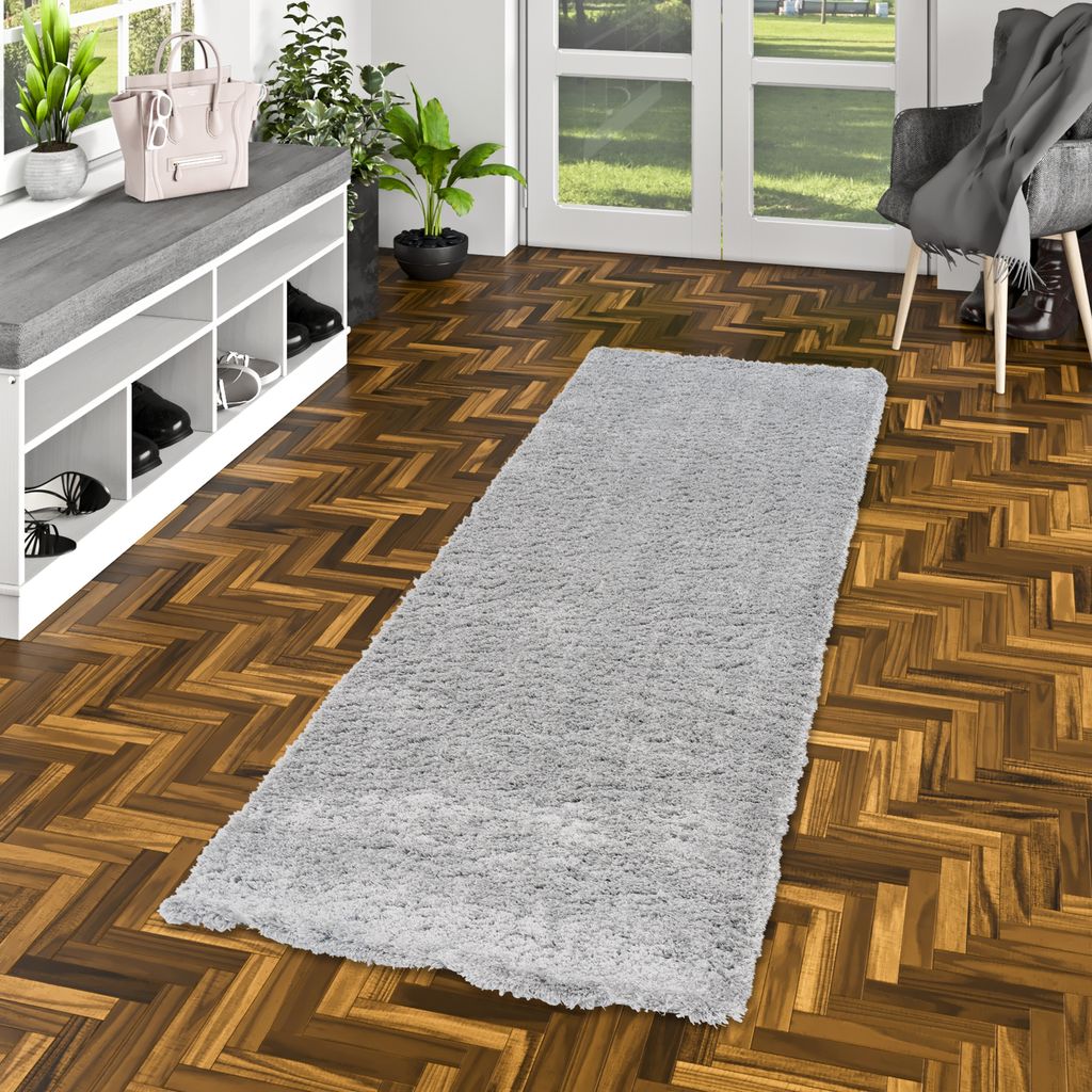 Luxus Hochflor Shaggy Teppich Läufer Dream Grau, Größe:100x100 cm