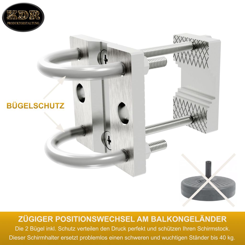 Sonnenschirmhalter aus Edelstahl für Balkongeländer rund Produktbild 6