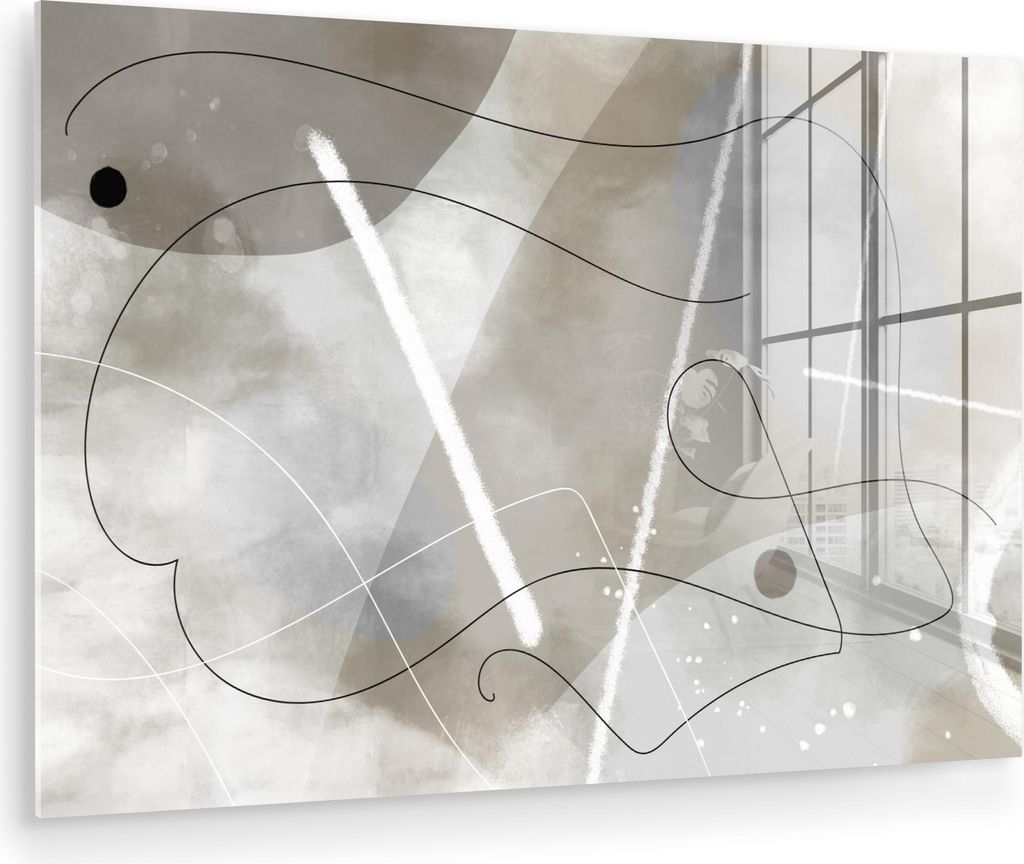 MuchoWow Glasbilder - Bilder auf Wandbild - Foto auf Glas Linienkunst - Grau - Abstrakt 90x60 cm Wanddekoration aus Glas - Acrylglasbild - Acrylbil...