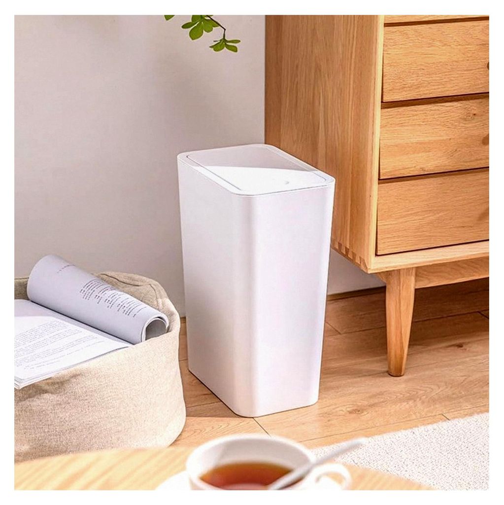 2 Stück Bad Mülleimer 9L mit Geruchsdichtem Pop-Up-Deckel - PP-Material für Küche, Bad, Büro, Wohnzimmer, Schlafzimmer, WC in Weiß