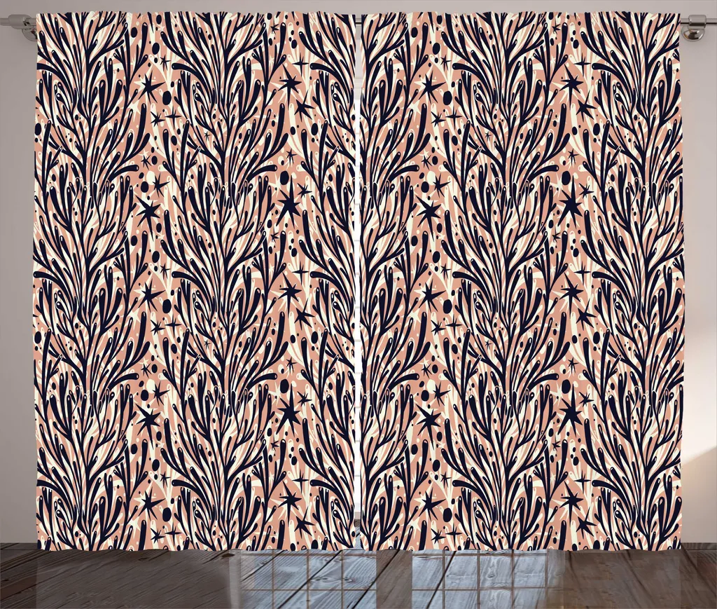 Rideau Nautique Rustique ABAKUHAUS Pastel Indigo et Saumon 280x225 cm