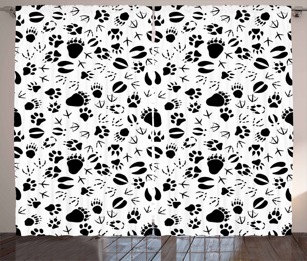 ABAKUHAUS Tierwelt Rustikaler Gardine, Fußabdrücke von Tieren, Schlafzimmer Kräuselband Vorhang mit Schlaufen und Haken, 280 x 225 cm, Weiß und...