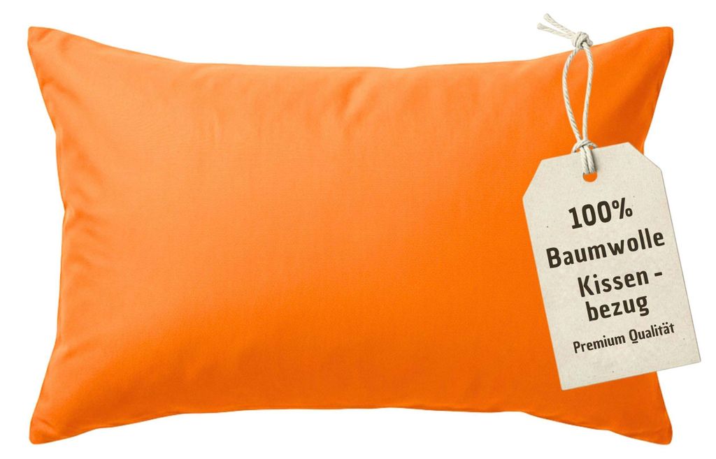 2er Pack Kissenbezug 40x60 cm Orange | 100% Baumwolle | Doppelpack PREMIUM Kissenhülle mit verdecktem Reißverschluss