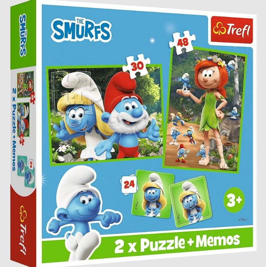 2-in-1-Puzzle + Erinnerungsspaß Schlümpfe 93656 Produktbild 