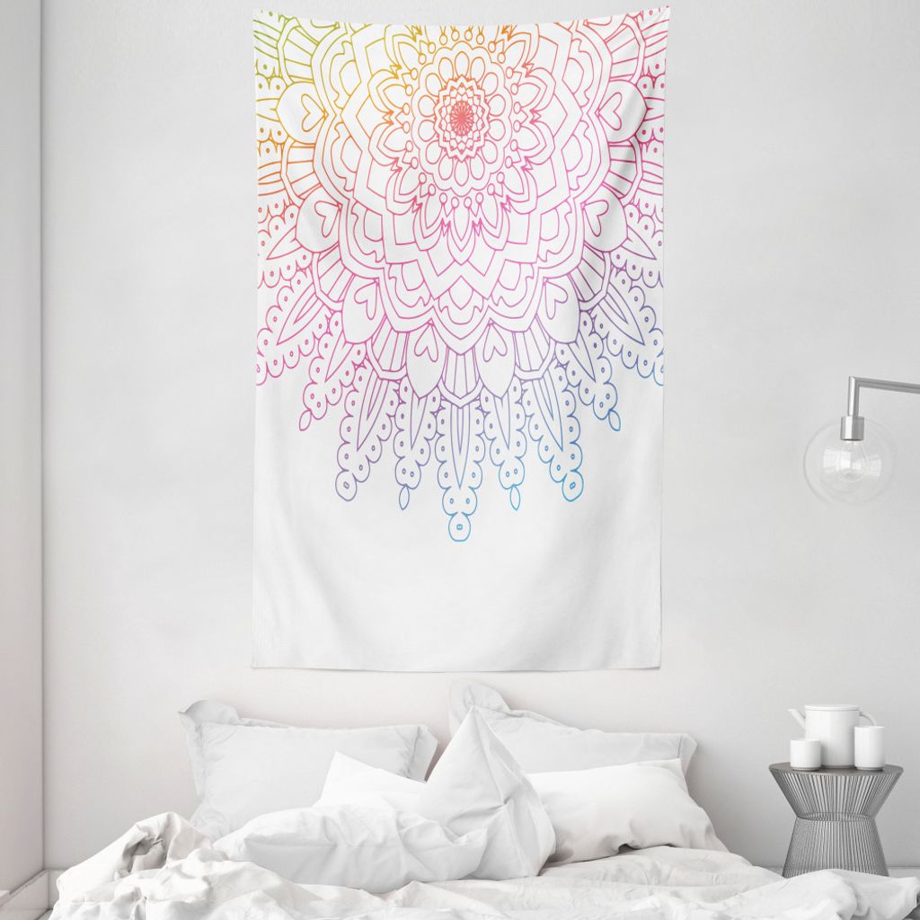 ABAKUHAUS Regenbogen-Mandala Wandteppich und Tagesdecke, East Folklore Ombre aus Weiches Mikrofaser Stoff Waschbar ohne Verblassen Digitaldruck, 14...