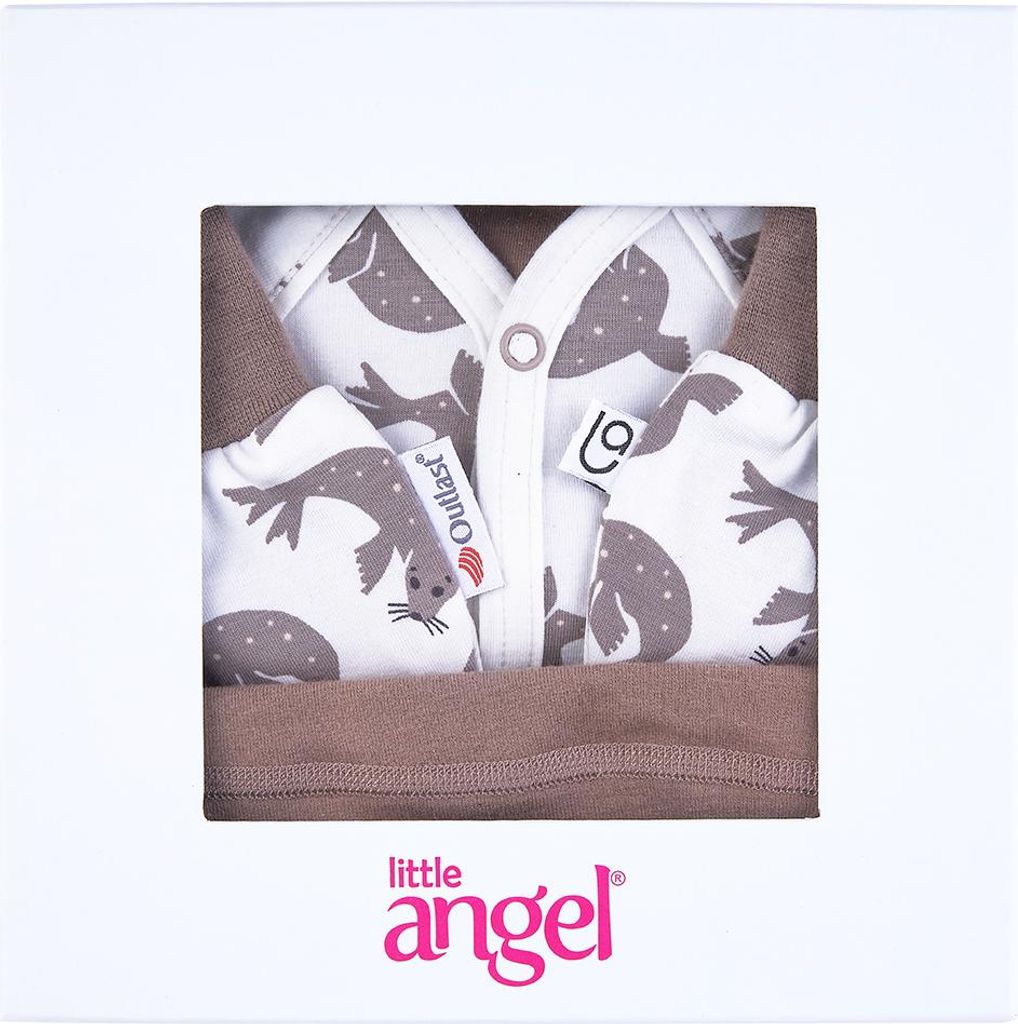 Baby Erstlings-Set 5 teilig Outlast - Weiß Braune Hundsrobbe/Nuss