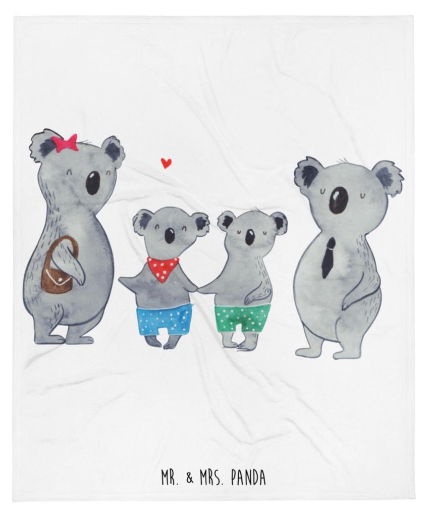 Mr. & Mrs. Panda Decke Koala Familie zwei - Weiß - Geschenk, Koalabär, Kuscheldecke, Muttertag, Bettdecke, Bettüberwurf, Kunstfelldecke, Tagesdecke