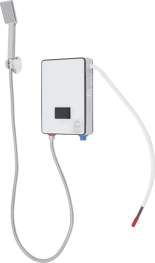 Scaldabagno elettrico istantaneo - Montaggio a parete - 6500 W - Display digitale - Set doccetta - Senza serbatoio - CE - Bianco