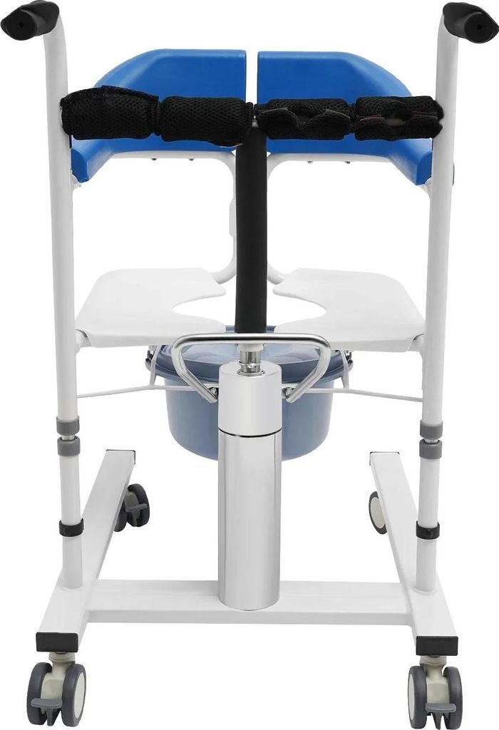Patientenlift Rollstuhl - Hydraulischer Transportstuhl - Robuster Stahlrahmen - Mit Armlehnen - Gepolstert - Montage erforderlich - Blau