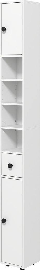 Badezimmerschrank, 4 Regale, Schublade, Spanplatte, schlankes Design, Weiß