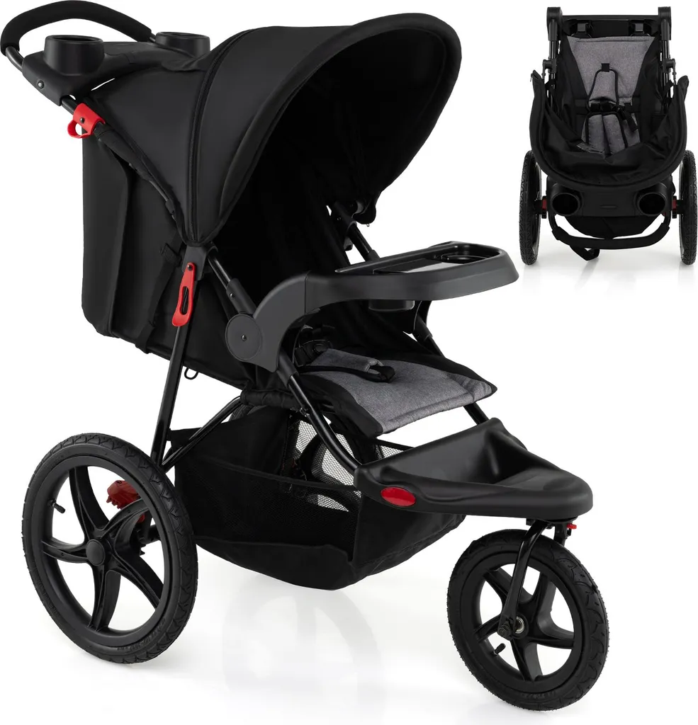 Poussette bébé dossier inclinable avec fonction couchage et toit noir