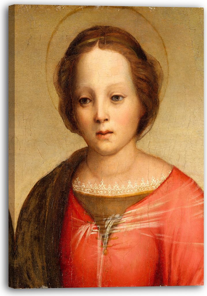 Leinwandbild (80x120cm): Franciabigio (Francesco di Cristofano) (Italienisch, Florenz 1484-1525 Florenz) - Kopf der Madonna, echter Holz-Keilrahmen...
