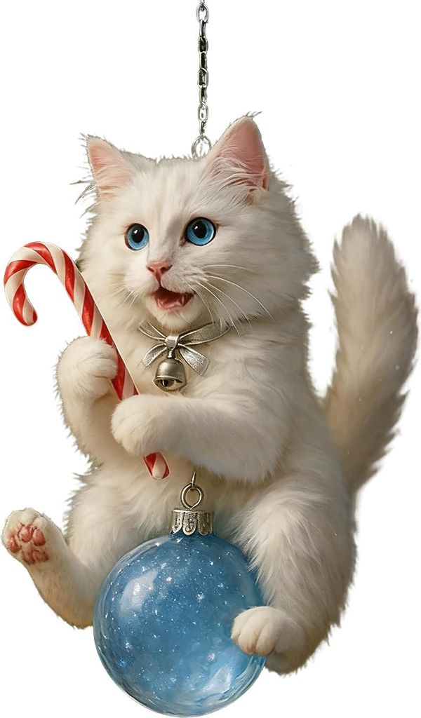 Weihnachtsschmuck mit Katze, niedliche Kätzchen-Weihnachtskugel, 2D-flacher Auto-Rückspiegel-Anhänger für Katzenliebhaber