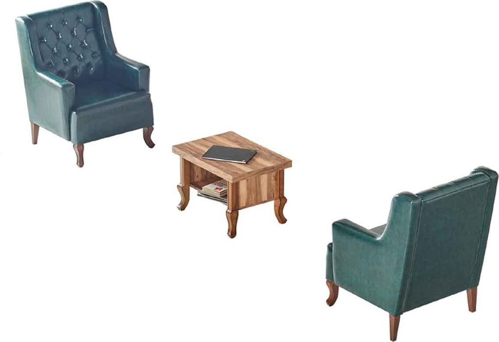 Sitzmöbel Set Chesterfield Sessel Grün Couchtisch Braun Leder Klassisch
