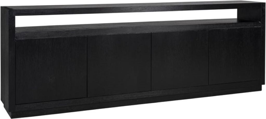 Casa Padrino Luxus Sideboard Schwarz 240 x 40 x H. 85 cm - Massivholz Schrank mit 4 Türen - Wohnzimmer Möbel - Wohnzimmer Einrichtung - Luxus Mö...