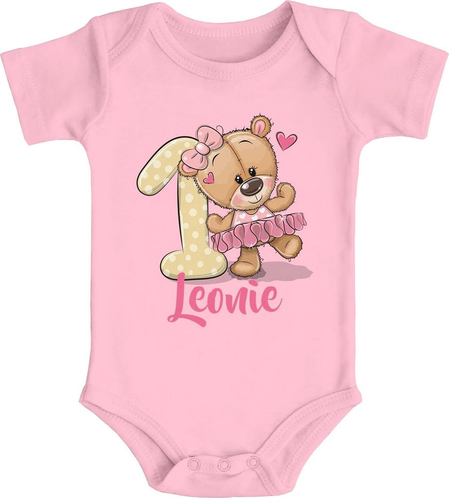 Baby Body mit Namen und Zahl zum Geburtstag Geburtstagsshirt Bär Ballerina Zahl 1 Mädchen Baumwolle SpecialMe rosa 3-6 Monate
