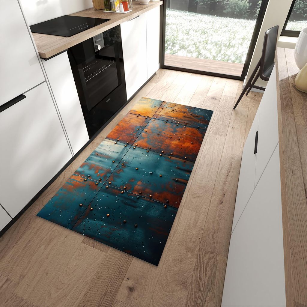 Küchenteppich 90x180cm rutschfest & abwischbar PVC Läufer - Industriedesign