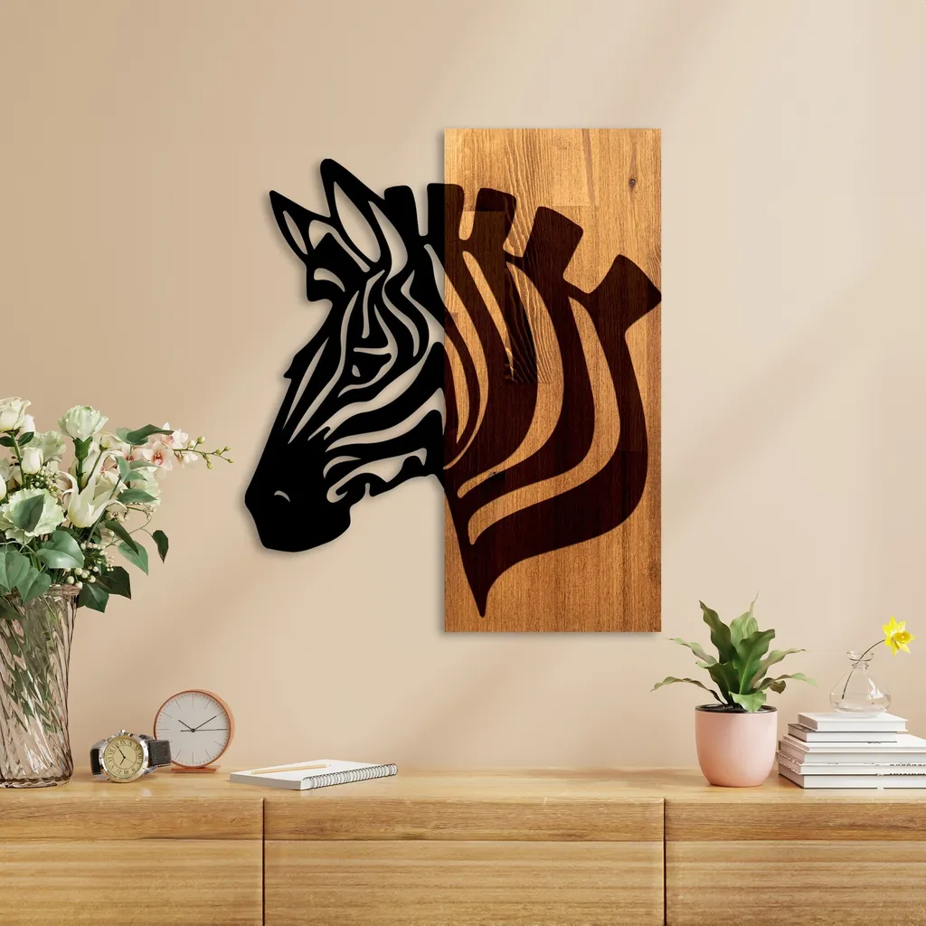 Decorazione da parete in metallo, motivo zebrato, decorazione per la casa, soggiorno, decorazione da parete, decorazione per interni ed esterni (118 x 85 cm