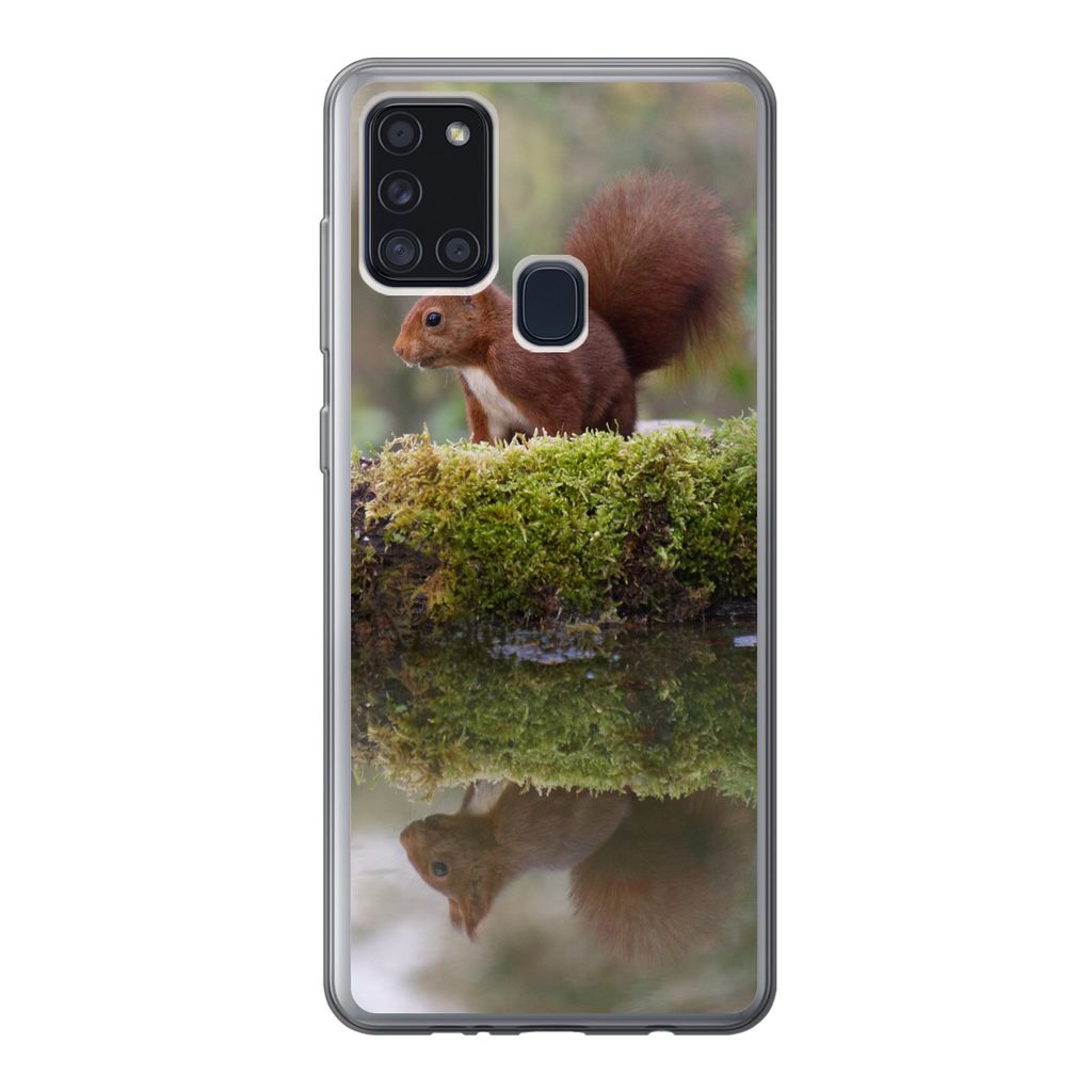 MuchoWow Handyhülle Schutzhülle Hülle für Samsung Galaxy A21s Waldtiere - Wasser - Moos Silikon Softcase Handy Hülle - Hartschale