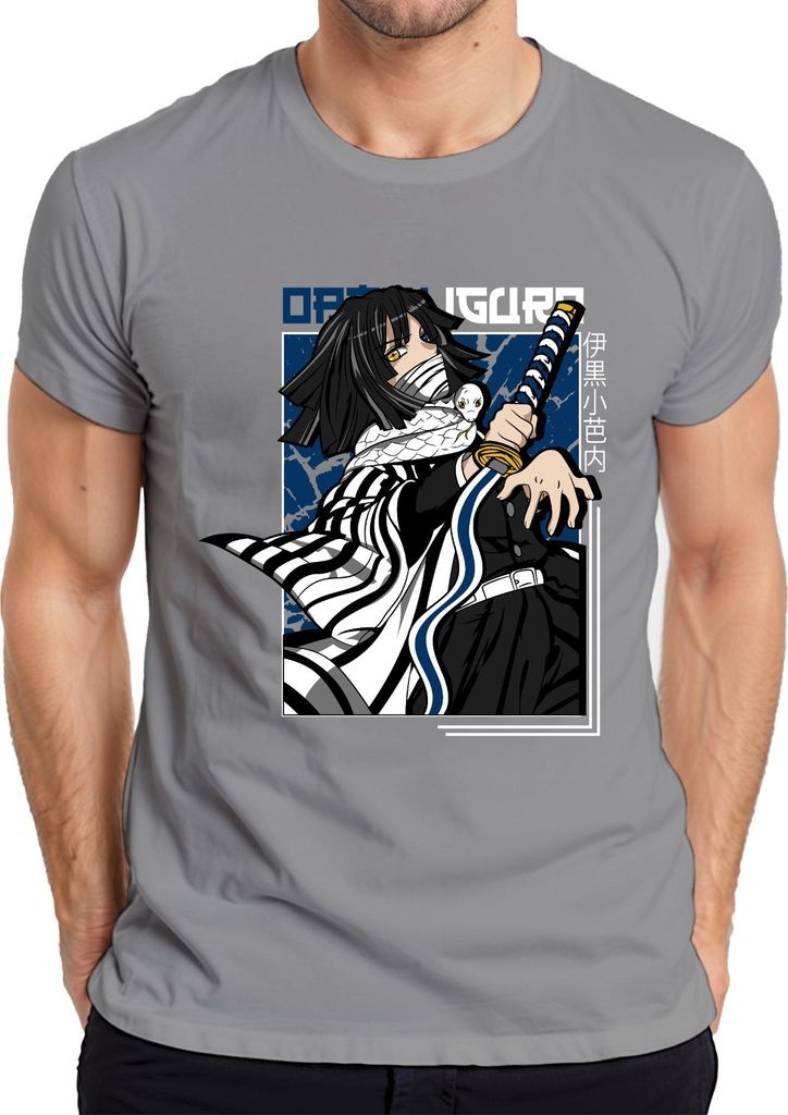 Kimetsu no Yaiba Obanai Iguro Schlange Katana Anime Geschenk Herren T-Shirt, Grau, M
