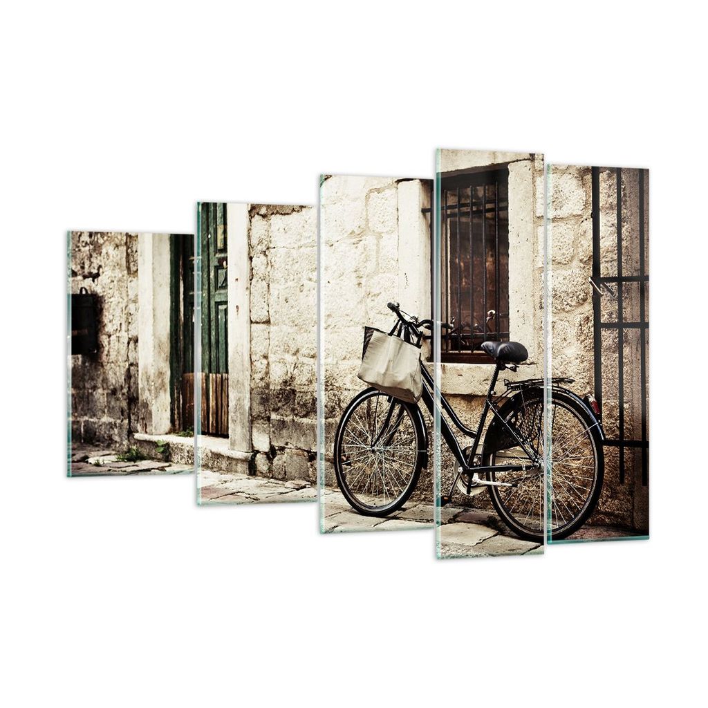 Bilder auf glas - Straße Fahrrad Stadt Ruinen - 150x100cm - Glasbilder - Wandbilder - Kunstdruck - zum Aufhängen bereit - Wanddekoration aus Glas...